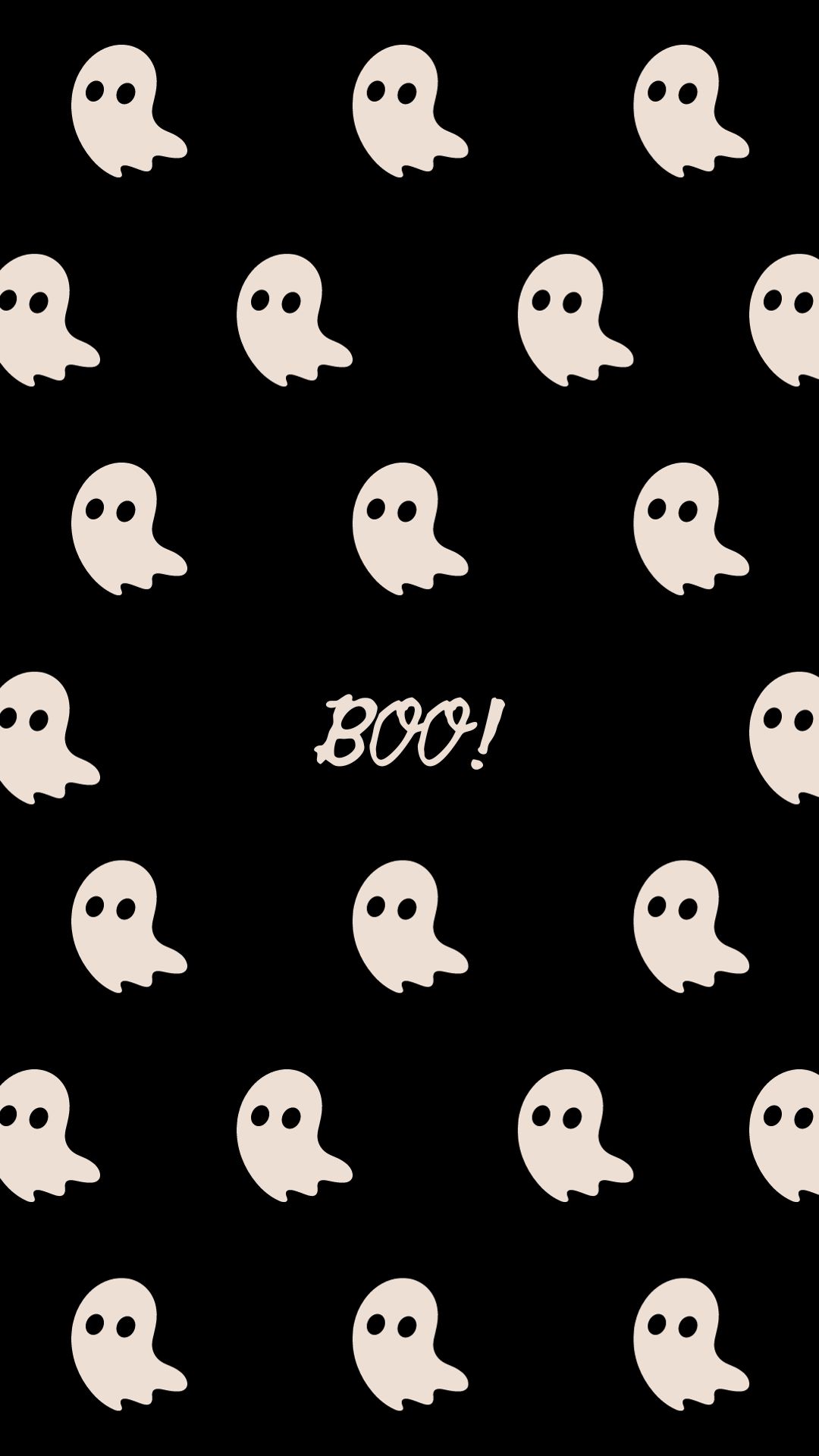 Beige and Black Cute Illustrative Ghosts Phone Wallpaper