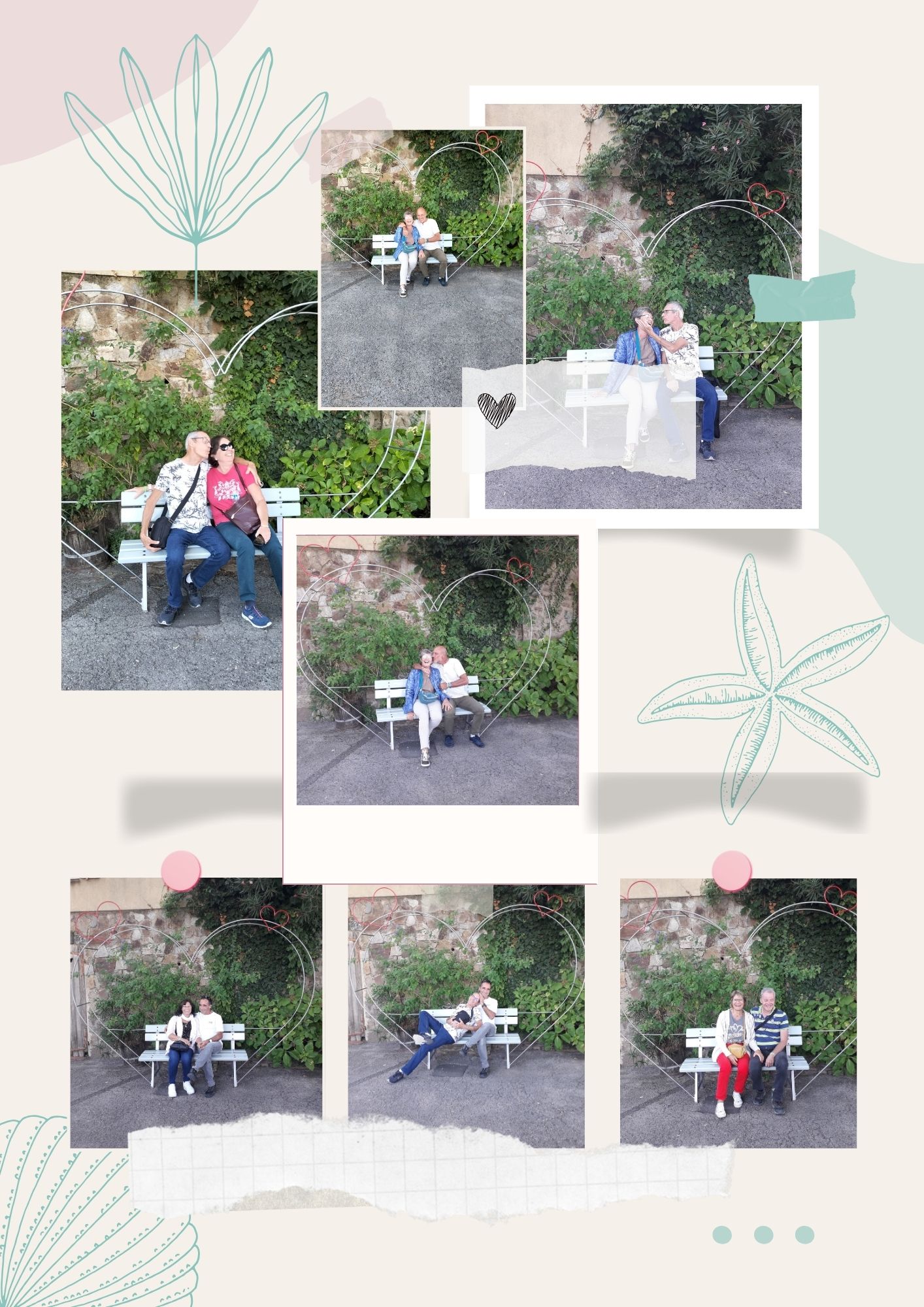 Scrapbook vacances nature souvenir pèle mèle photos beige bleu et rose Document A4